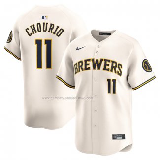 Camiseta Beisbol Hombre Milwaukee Brewers Jackson Chourio Primera Limited Crema