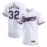 Camiseta Beisbol Hombre Texas Rangers Evan Carter 2024 Oro Collection Elite Blanco