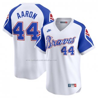 Camiseta Beisbol Hombre Atlanta Braves Hank Aaron Throwback Cooperstown Limited Blanco