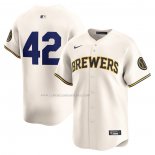 Camiseta Beisbol Hombre Milwaukee Brewers 2024 Jackie Robinson Day Primera Limited Crema